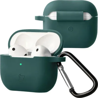 Produktbild von Silikonhülle mit Karabiner für AirPods 3, Bizon Case Headphone Silicone, Dunkelgrün
