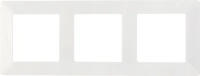 A white three-gang switch plate frame on a white background.