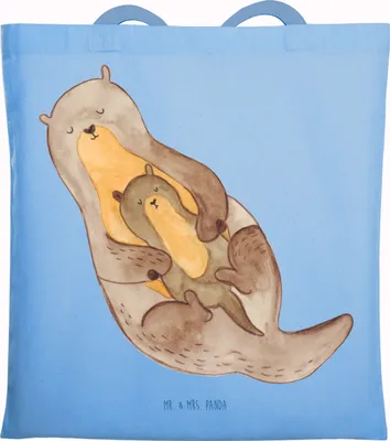 Produktbild von Mr. & Mrs. Panda Shopping Tasche Otter Kind - Sky Blue - Geschenk, Mutter, Tragetasche, Geburt, Tote Bag, Baby, Mama, Schultasche, Jutebeutel, Familie