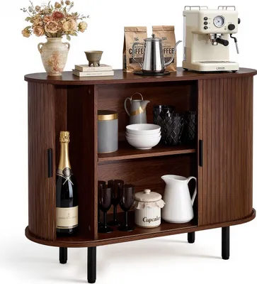 Produktbild von Sideboard Küchenschrank - Buffetschrank Küchenbuffet - 2 Schiebetüren - Rustikaler Antik-Look - 100 x 40 x 75 cm - Für Wohnzimmer und Flur - Walnuss