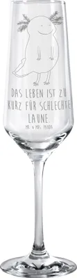 Produktbild von Mr. & Mrs. Panda Glas Axolotl Glücklich - Transparent - Geschenk, Schwanzlurch, Champagnerglas, Motivation, gut Gelaunt, Lurch, Sektglas mit Gravur, Lebensfroh, Trinkglas