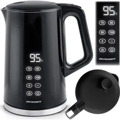 Productafbeelding van Waterkoker, 1,7 liter, met temperatuurinstelling, digitale led-temperatuurweergave, droogloopbeveiliging, 360°-basis, zwart