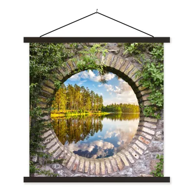 Produktbild von MuchoWow® Textilposter Bäume - Wasser - Aussicht 120x120 cm mit schwarzem Rahmen - Aufhängungsset