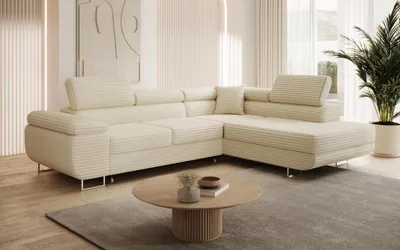 Produktbild von Modernes Ecksofa ASTON mit Schlaffunktion & Bettkasten, Ausziehbare Wohnlandschaft in L-Form, Stauraum, Schlafsofa, Rechts
