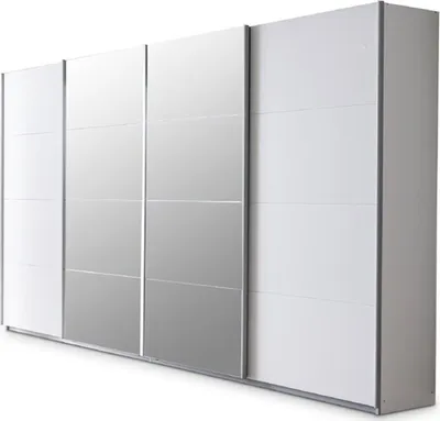 Produktbild von Kleiderschrank Schwebetürenschrank mit Spiegel weiß Glas 315 cm - SYNCRONO-A - Die Möbelfundgrube