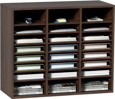 Produktbild von Literatur-Organizer mit 24 Fächern, Verstellbare Briefumschlaenger für Holz, 73,7 x 30,5 x 62,1 cm, für Büro, Home, Klassenzimmer, Postfachorganisation, Epa-, Braun