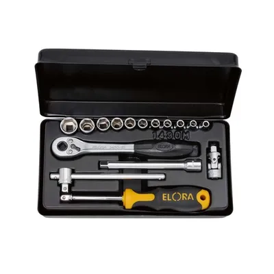 Produktbild von ELORA Steckschlüssel-Satz Nusskasten Knarrenkasten Ratsche 1/4'' 4-13mm