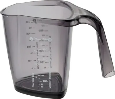 Produktbild von Dr. Oetker Messbecher 500ml, Messkanne aus robustem Kunststoff, dreiecksförmiger Messbecher mit vielfältiger Skalierung, auch internationale Maßangaben, (Maße: 17x12,5x10,5 cm), (Farbe: blau)