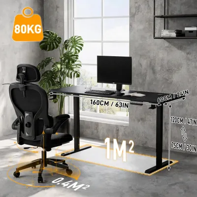 Obrázek produktu pro Výškově nastavitelný psací stůl - Elektrický počítačový stůl - Černá barva, 160 cm - 3 paměťové funkce - Ochrana proti kolizi - Povrch z uhlíkových vláken - USB-C - Systém kabelového vedení