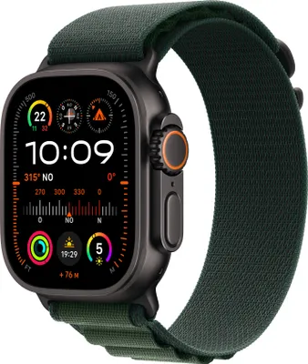 Produktbild von Apple Watch Ultra 2 (2024) Titan Schwarz Alpine Loop Dunkelgrün M