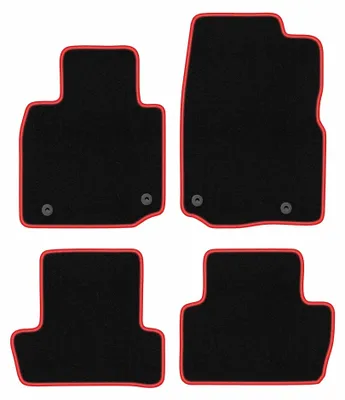 Produktbild von Velours-Fußmatten für Mazda MX-30 2020- (Crossover) – 4-tlg, Schwarz/Rot, passgenau – Wielganizator CARLUX