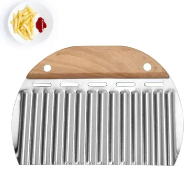 Produktbild von Wellenschneider Aus Edelstahl Kartoffel Wellenschneider Mit Holzgriff 14.5cm Waffelschneider Gemüse Schneider Silber