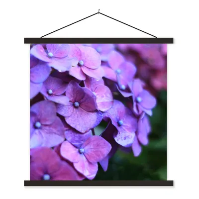 Produktbild von MuchoWow® Textilposter Blumen - Lila - Hortensie - Natur - Blütenblätter 90x90 cm mit schwarzem Rahmen - Magnetisches