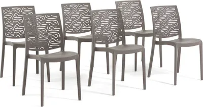 Immagine prodotto di set di 6 sedie impilabili in polipropilene con fibra di vetro per uso esterno e giardino, bar e ristorante, cucina design moderno - MALIKA - Tortora