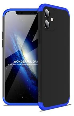 Produktbild von 360 Grad-Case für iPhone mit 2.5D Glas - Farbe: Schwarz & Blau - Modellkompatibilität: Für Apple iPhone 12