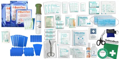 Produktbild von Erste Hilfe SET "Gastro" aktuelle DIN 13157 Plus 4 inkl. Augenspülung, Hydrogelverbände u.v.m. + BEATMUNGSHILFE + Sprühpflaster + Hygiene-Gel