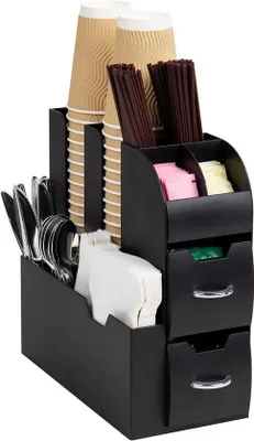 Produktbild von Famanu Kaffeetassen-Organizer mit 11 Fächern und doppelter Schublade - Schwarz