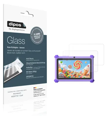 Produktbild von 2x Schutzfolie für Ascrecem KIDS710 7 Zoll matt - Anti-Shock 9H Folie dipos Glass Kunststoffglas