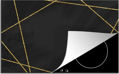 Produktbild von KitchenYeah© Herdabdeckplatte Geometrisches Muster aus goldenen Linien auf schwarzem Hintergrund , 81x52cm, Küche Deko, Glaskeramikkochfeld Herdabdeckung, Abdeckplatte fùr Kochfeld