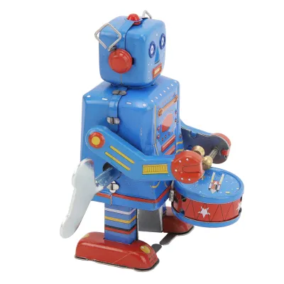 Obrázok produktu pre Hodinový bubnovací robot, bubon navíjací robot, kovový plechový bubnovací robot, kovový plechový bubnovací robot, kovová navíjacia hračka, navíjacia hračka