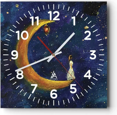 Produktbild von Wanduhr - Quadrat - Glasuhr - Mädchen auf der Mond - 30x30cm - Schleichendes Uhrwerk - Lautlos - zum Aufhängen bereit - Dekoration Modern - Wanddekoration aus Glas - C4AC30x30-4575