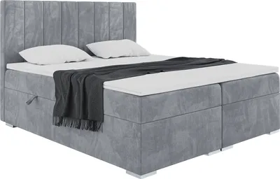 Produktbild von MEBLINI Boxspringbett mit Bettkasten - Gepolstert Doppelbett mit Matratze und Topper - Polsterbett mit Stauraum - Bett mit Kopfteil - Stauraumbett - PURO - 180x200 - H3/Grau Samt