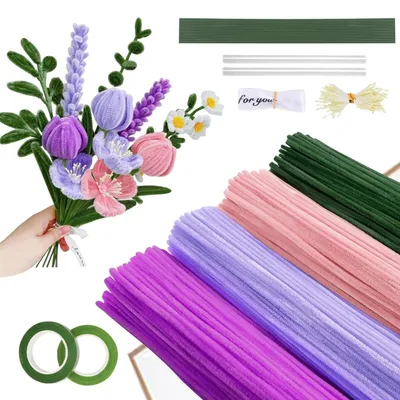 Produktbild von Pfeifenputzer Blumen Bastelset 400 Stück 5 Farben für DIY Blumenstrauß Handwerk Dekorieren