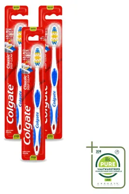 Imagen del producto de 3 cepillos de dientes Colgate Classic Deep Clean, tamaño medio - Paquete grande - 3 unidades