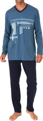 Produktbild von Normann Herren Schlafanzug langarm Pyjama – Baumwolle - auch in Übergrössen ; blau , 64
