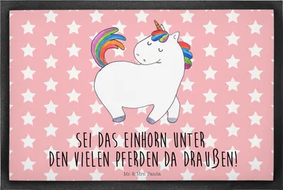 Produktbild von Mr. & Mrs. Panda Schmutzmatte Einhorn Stolzieren 40 x 60 cm - Rot Pastell - Geschenk, Türmatte, Freundin, Fussmatte, Fußabstreifer, Sauberlaufmatte, Stolz, Schmutzfänger