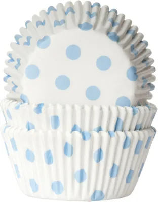 Produktbild von 50 Muffinförmchen weiß, hellblau gepunktet