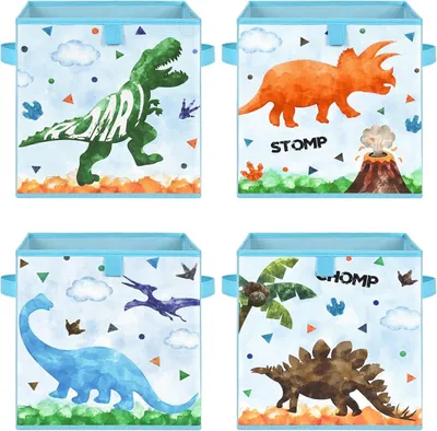 Produktbild von Famanu Aufbewahrungsboxen Dinosaurier - Set von 4 Faltbaren Stoffboxen für Kinder, Blau