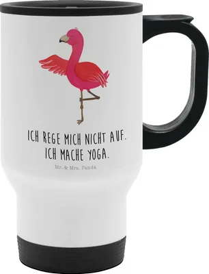 Produktbild von Mr. & Mrs. Panda Thermobecher Flamingo Yoga - Weiß - Geschenk, Entspannung, thermosbecher, Yogi, Baum, To Go, Aufgeregt, edelstahl, Kaffeebecher, Mehrwegbecher