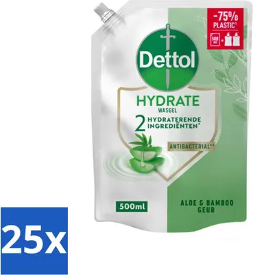 Obrázok produktu pre Náplň do mydla na ruky Dettol - Hydrate - Aloe Vera & Bamboo - 500 ml - Hodnotné balenie - 25 kociek
