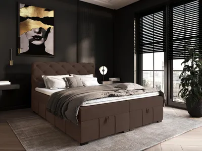 Image de Lit boxspring COCO 200x200 avec tiroirs de rangement et surmatelas | Lit double | Matelas Bonell | Lit capitonné | Lit | Structure de lit | Chambre à coucher - Marron