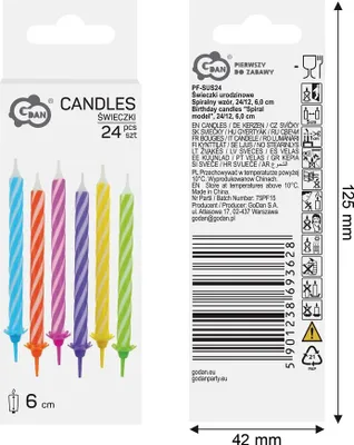 Obrázek produktu pro Narozeninové svíčky - spirálové úzké - 24ks / 6cm  Godan