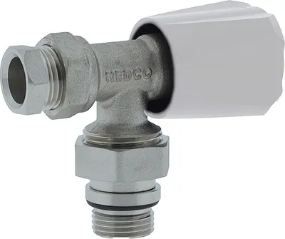Productafbeelding van Radiatorkraan 15mm Haaks met knelset 1/2inchx15mm witte knop