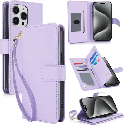 Produktbild von Mobigear Wallet iPhone 15 Pro Hülle Klapphülle Geldbörse - Lila