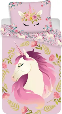 Produktbild von Leinen Fotodruck Einhorn Blumen 140x200, 70x90 cm