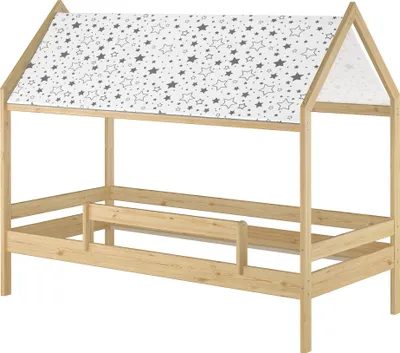 Produktbild von Holzbett mit Himmel u.Fallschutz Hausbett Kinderhaus 90x200 Bett Kiefer mass. weiteres Zubehör wählbar V-60.58-09 ohne Zubehör