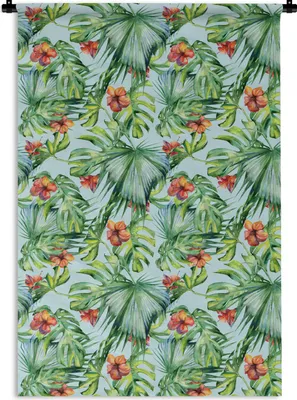 Produktbild von MuchoWow® Wandteppich Wandbehang Blumen - Muster - Monstera 60x90 cm Tapisserie Dekoration Wandtuch - Foto-Teppich - Abwaschbar