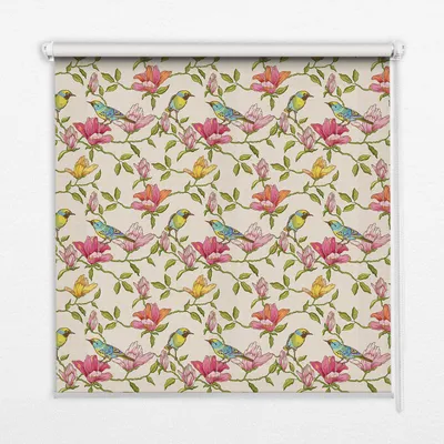 Produktbild von Seitenzug-Rollo Fensterrollo Jalousie - Thermo-Rollo Verdunkelungsrollo - 90x240 cm - Vögel auf Blumen