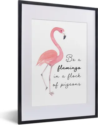 Produktbild von MuchoWow® MuchoWow® Gerahmtes Poster Rosa - Flamingo - Zeichnung 30x40 cm - Poster mit zchwarzem Bilderrahmen - Wandposter Schlafzimmer