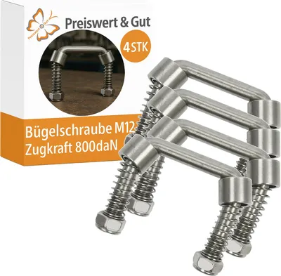 Produktbild von 4x Bügelschrauben M12 U-Bügel 77x72 Rundstahlbügel mit Gegenplatte 800daN