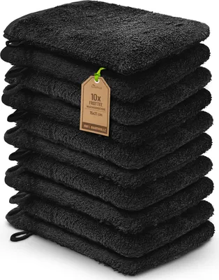 Produktbild von Frottier Waschhandschuhe 10er Pack 15x21cm, 100% Baumwolle, Schwarz