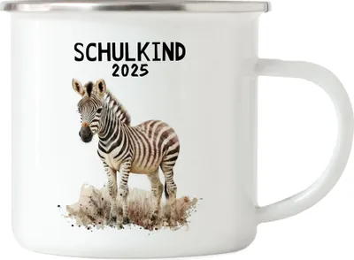 Produktbild von Schulkind 2025 Zebra Emaille Tasse Schuleinführung Sohn Tochter Geschenk Schulanfang Erstklässler