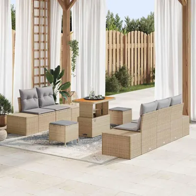 Image de Maison Exclusive - Ensemble canapé de jardin avec coussins 8 pièces beige polyrotin