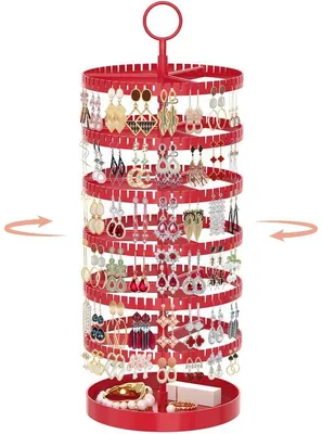 Zdjęcie produktu dla Unyqoos® Organizer do kolczyków, 6 poziomów – obrotowy, z regulacją wysokości, 342 przegródki (do 171 par), obrotowa płyta z tworzywa sztucznego, metalowa podstawka wyłożona welurem