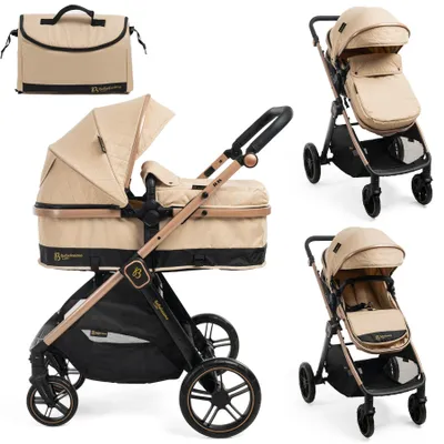 Image de Bebelissimo - Poussette transformable - combinée - 2 en 1 - poids 0-22kg - IRIS- beige
