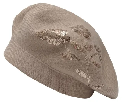 Produktbild von Damen Winter Baskenmütze Französische Barett Doppelschicht Warm Paillettenblumen Beige Einheitsgröße